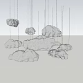 Cloud Shaped White Chandelier with Multiple Hanging Strings for Modern Spaces 3d model