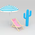 Outdoor Photo Spot With Blue White Striped Umbrella Pink Beach Chair And Blue Cactus