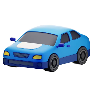 Blue Toy Car With Yellow Headlights White Hood And Black Wheels 3d model