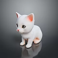 White Kitten Figurine With Pink Ears And Green Eyes On Dark Reflective Surface