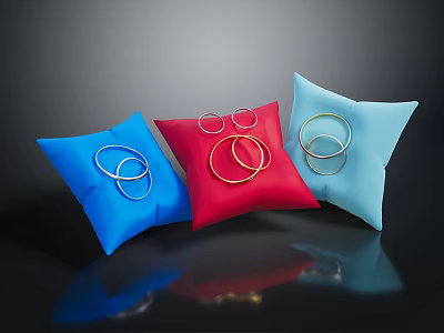 Fashionable Clothing Accessories Colorful Pillows With Metal Rings In Blue Red Light Blue 3d model