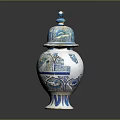 Blue And White Ceramic Sculpture Jar With Intricate Carved Patterns And Decorative Lid