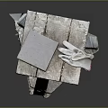Old White Worn Stool With Broken Seat And Debris Under Dark Background