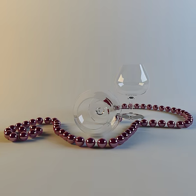 Elegant Wine Bottle And Glasses With Red Beads Necklace Display On White Surface 3d model