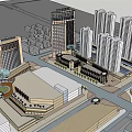 Modern Urban Commercial Complex with High Rise Buildings Retail Spaces and Public Plazas
