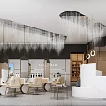 Modern Beauty Hair Salon Interior With Fringed Chandeliers White Reception And Styling Mirrors