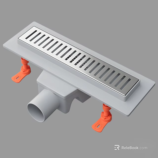 Durable Bathroom Floor Drainage Component With Metal Grate And Plastic Base 3d model 