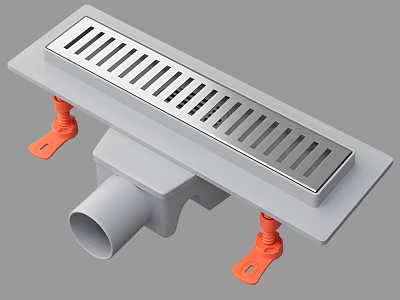 Durable Bathroom Floor Drainage Component With Metal Grate And Plastic Base 3d model