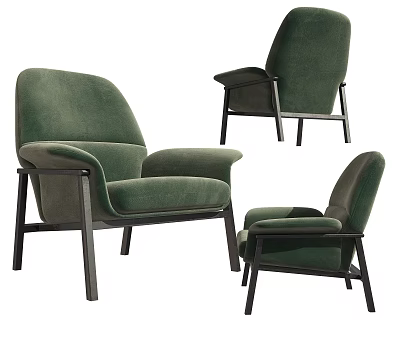 Modern Green Velvet Armchair With Black Wooden Frame And Comfortable Design 3d model
