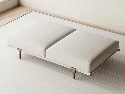 Minimalist Beige Upholstered Ottoman With Wooden Legs In Modern Living Space 3d model