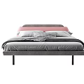 Modern Double Bed With Gray Frame Pink Headboard Black Legs And Checkered Pillows 3d model