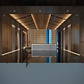 Elegant Chinese Style Banquet Hall Interior With Blue Mountain Wall Wooden Ceiling And Marble Floor