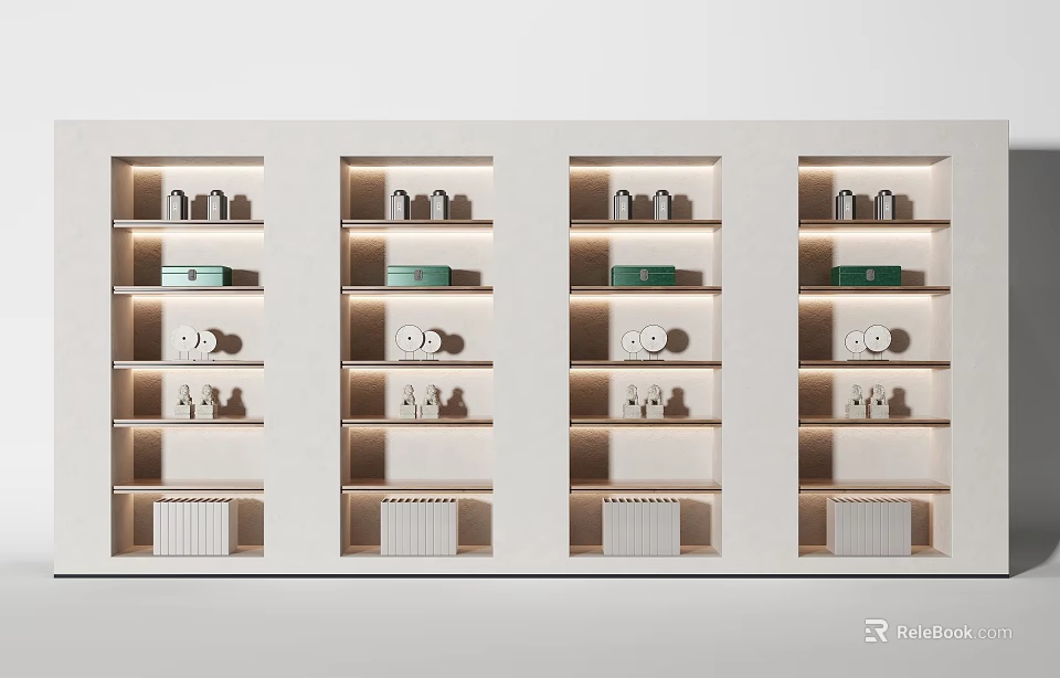 Modern Decorative Cabinets With Multiple Shelves Built in Lighting And Display Items 3d model