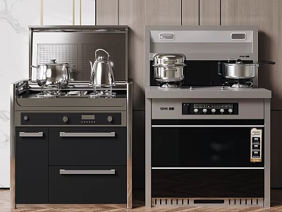 Modern Stainless Steel Kitchen Appliances Featuring Stove Oven And Cooking Pots 3d model