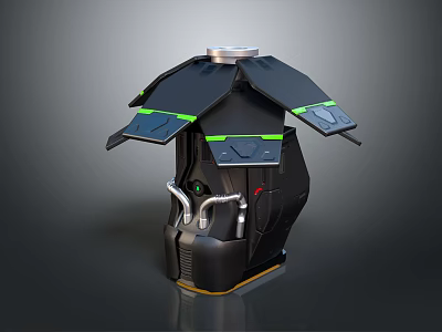 Futuristic Mechanical Device With Expanded Panels Green Accents And Silver Top 3d model