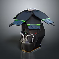Futuristic Mechanical Device With Expanded Panels Green Accents And Silver Top