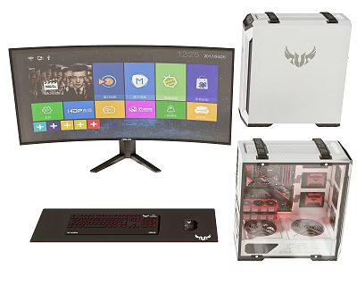 TUF Gaming Desktop Setup With Curved Monitor Mechanical Keyboard And Transparent Case 3d model
