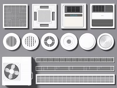 Various Modern Air Conditioner Air Vent Designs With Square And Round Shapes 3d model