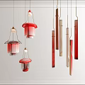 Creative Hanging Chandeliers With Red And Brown Design For Modern Interior 3d model