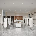 Elegant Modern Clothing Store Interior With White Dresses Display Racks Marble Floor And Cashier Counter