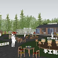Park Landscape With Trees Handmade Crafts Area Tables Chairs And Stone Paved Ground