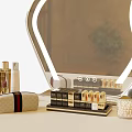 Luxury Perfume Cosmetics on Elegant Vanity Table With Lighted Mirror Makeup Brushes and Storage Case 3d model