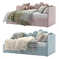 Pastel Pink Blue Children's Beds With Soft Cushions Blankets And Stuffed Toys