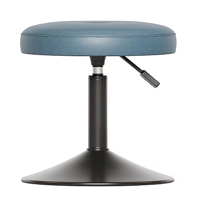 Modern Blue Leather Round Seat Adjustable Height Bar Stool With Black Metal Base 3d model