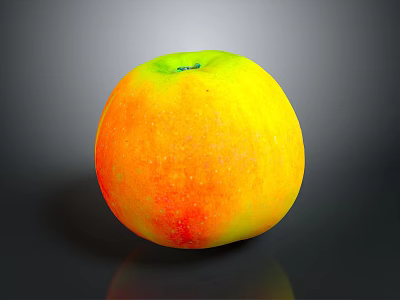 Fresh Ripe Apple With Yellow Orange Red Gradient Color And Green Top On Dark Background 3d model