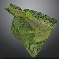 Green Terrain Model Design With Road Water Area And Lush Vegetation