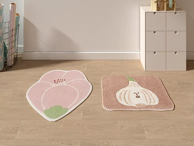 Adorable Shaped Rugs with Peach Blossom and Smiley Garlic Designs in Pink and Beige Tones 3d model