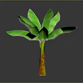 3D Banana Plant Featuring Large Green Leaves Yellow Brown Trunk And Pink Yellow Flower Bud