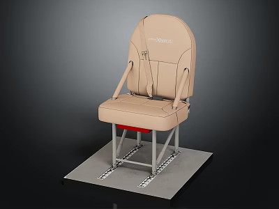 Beige Upholstered Furniture Seat with Metal Frame Safety Belt and Gray Platform Base 3d model