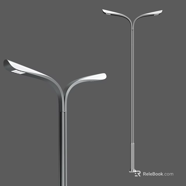 Modern Outdoor Street Light With Double Head Design And LED Illumination Metal Pole 3d model 