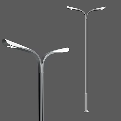 Modern Outdoor Street Light With Double Head Design And LED Illumination Metal Pole 3d model