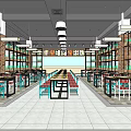 Modern Café Interior Design With Long Tables Colorful Chairs Bookshelves And Pendant Lights