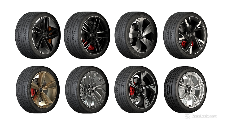 Various Car Tires With Stylish Alloy Wheels And Modern Rim Designs 3d model 
