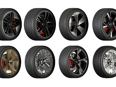 Various Car Tires With Stylish Alloy Wheels And Modern Rim Designs 3d model