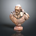 Bronze Bust Statue of Bearded Man with Ruffled Collar on Pedestal Base