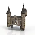 Medieval Castle Architecture With Stone Towers Pointed Spires And Archway Design