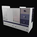 Modern White Baby Crib With Blue Gray Accents Drawers And Storage Design