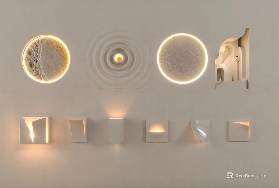 Stylish Modern Wall Lamps Featuring Circular Square Shapes And Textured Surfaces For Home Decor 3d model 