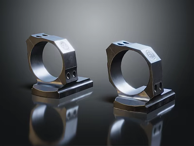 Metallic Hexagonal Ring Mechanical Parts With Base Holes And COO Logo 3d model