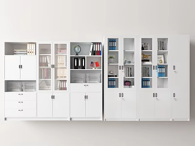 White Modular Bookcase With Glass And Solid Doors Storage For Books Folders And Decorative Items 3d model