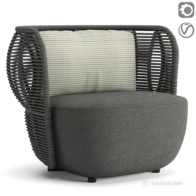 Modern Woven Leisure Chair With Gray Cushion And Curved Backrest Design 3d model 
