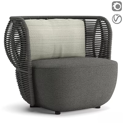 Modern Woven Leisure Chair With Gray Cushion And Curved Backrest Design 3d model