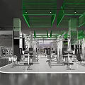 Modern Fitness Gym Interior With Various Workout Equipment And Mirror Walls Design
