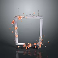 Elegant Lighting Combination with Square Frame Orange Flower Branches and Dark Background Reflection
