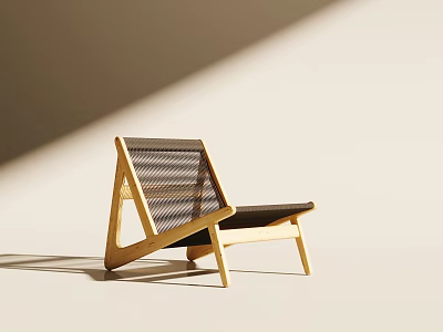 Comfortable Wooden Lounge Chair With Striped Backrest And Modern Minimalist Design 3d model