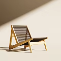 Comfortable Wooden Lounge Chair With Striped Backrest And Modern Minimalist Design